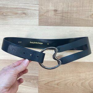 Sandy Duftler Women's Black Leather Artsy Big Buckle Wide Belt Size S/M